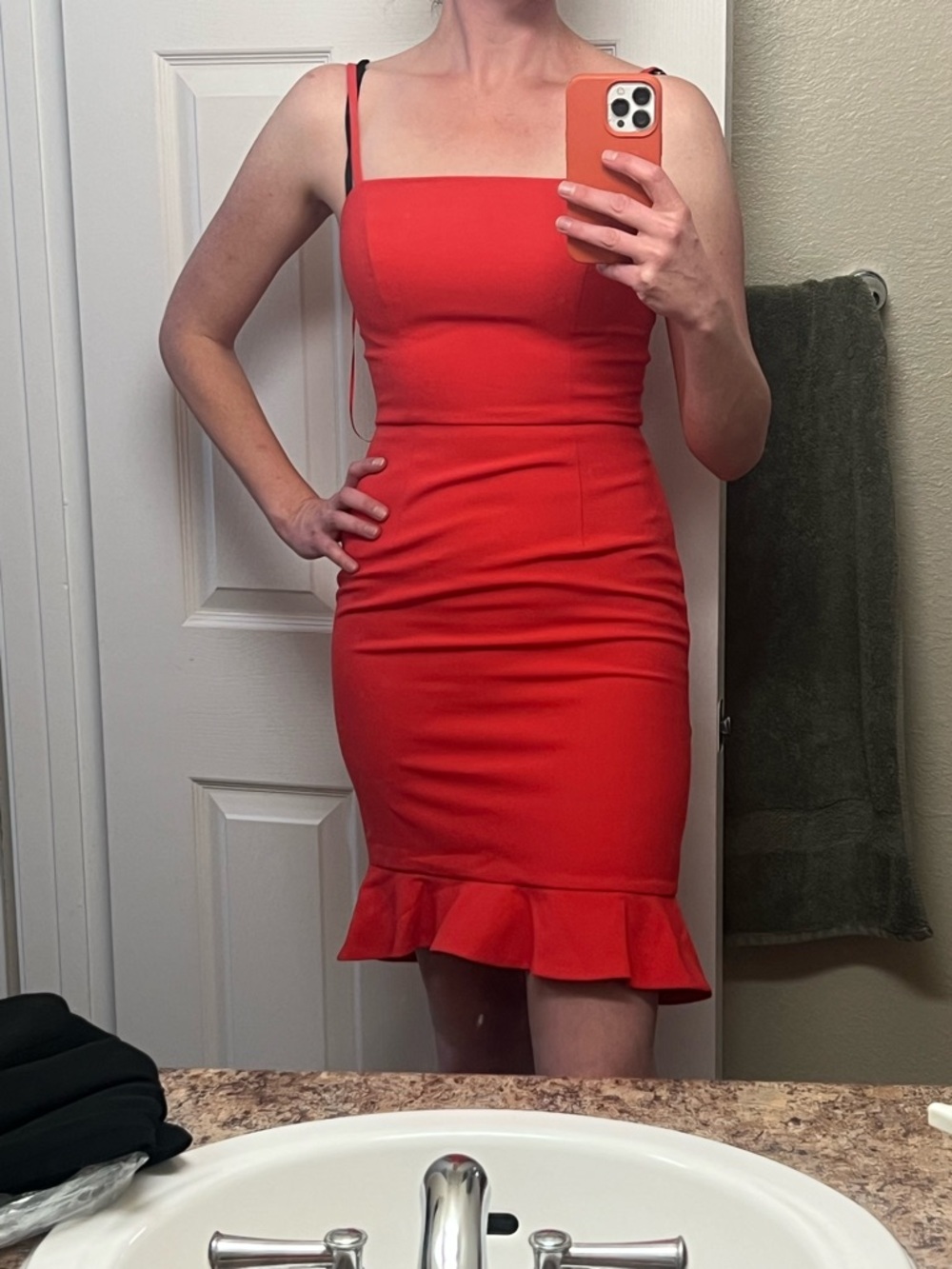 French Connection Red Mini Ruffle Hem Dress - Picture 5 of 6